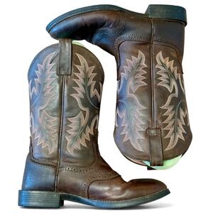 Ariat Womens Size-7.5 Leather R-Toe Distressed Leather Cowboy Boots‎ Western